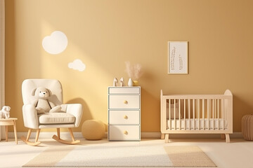 Baby room interior with armchair and cradle - 3D Rendering