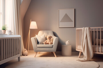 Mock up poster frame in children room interior background, 3d render