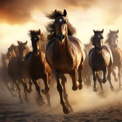 A herd of galloping horses