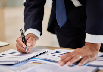 Divorce paperwork, hands and person sign legal contract, rules documents or closeup asset...