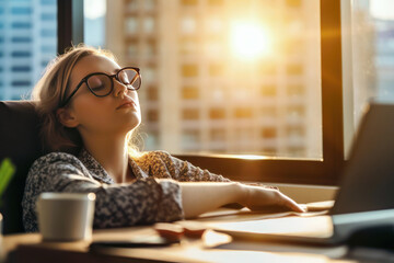 Business woman taking a nap at work
