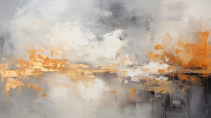 Footprints of Emotion: An Abstract Journey in Soft Gray and Golden Orange. Generative AI