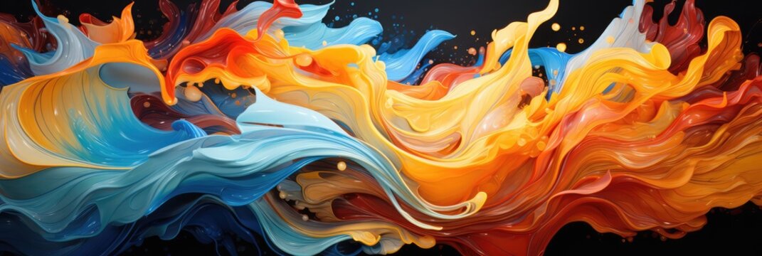Abstract Swirls Of Paint In Bold Primary Colors. Painting Techniques, Colors Contrast, Symmetry Balance, Texture Medium, Abstractions Movement