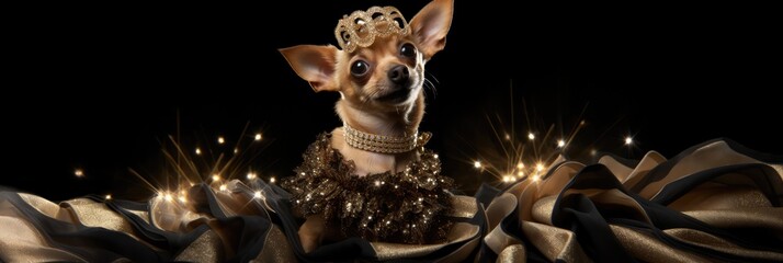Glamorous Dog In A Glamorous Hollywood Dress. Glamorous Dog, Hollywood Dress, Red Carpet Look, Accessories For Dogs, Luxurious Outfit, Creative Fashion, Glamour On Dogs - obrazy, fototapety, plakaty
