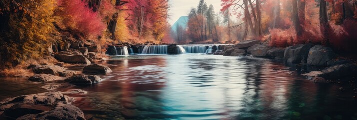 Picturesque Waterfall Surrounded By Fall Colors. Fall Foliage, Picturesque Views, Waterfall Exploration, Natures Beauty, Autumn Vibes, Hiking Adventures