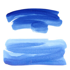 Abstract watercolor design elements to create a blue background with spots, splashes, stripes, waves, color gradient.
