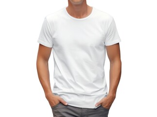 Handsome young man wearing a white casual t-shirt. Front view of a mockup t-shirt for design print, Generative AI