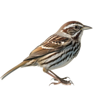 Song Sparrow, wild bird, bird watching, realistic illustration,
 side view, transparent background, png, generative ai