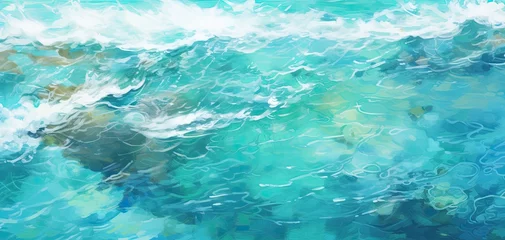 Zelfklevend Fotobehang beautiful sea, top view, anime, summer, clean, Generative AI © boxrean