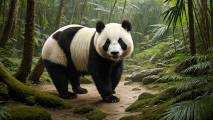 Obraz premium An adorable panda in its natural habitat. Generative AI