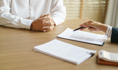 Business people signing contract making deal with life insurance agent Concept for consultant health insurance.life insurance savings plan.