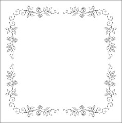 Vegetal ornamental frame with roses, decorative border for greeting cards, banners, invitations. Isolated vector illustration.	
