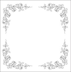 Vegetal ornamental frame with roses, decorative border for greeting cards, banners, invitations. Isolated vector illustration.	
