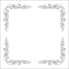 Vegetal ornamental frame with roses, decorative border for greeting cards, banners, invitations. Isolated vector illustration.	
