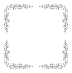 Vegetal ornamental frame with roses, decorative border for greeting cards, banners, invitations. Isolated vector illustration.	
