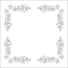 Vegetal ornamental frame with roses, decorative border for greeting cards, banners, invitations. Isolated vector illustration.	
