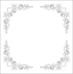 Vegetal ornamental frame with roses, decorative border for greeting cards, banners, invitations. Isolated vector illustration.	
