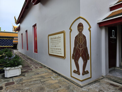 BANGKOK, THAILAND - JULY 11, 2023: Thai massage museum or Nuad Thai museum, the intangible cultural heritage of humanity by the UNESCO on 12 December 2019.