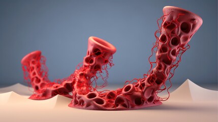 3D illustration mockup of the human organ systems, circulatory, digestive, red and white bloodcells wtih blurred backgroun. Medical education concept, Generative AI illustration