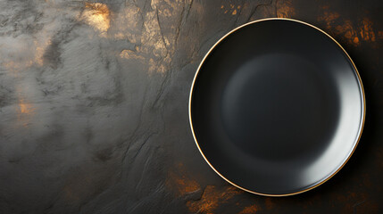 mock up -  empty black plate on a dark underground 