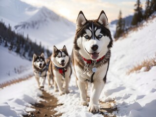 Naklejka premium Illustration of siberian husky in the snow