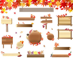 秋色のカラフルな紅葉の装飾デザインの木の看板、プレートセット - obrazy, fototapety, plakaty