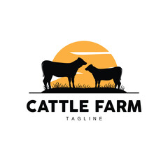 Cow Logo, Cattle Farm Vector, Silhouette Simple Minimalist Design Illustration, Symbol Template