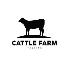 Cow Logo, Cattle Farm Vector, Silhouette Simple Minimalist Design Illustration, Symbol Template