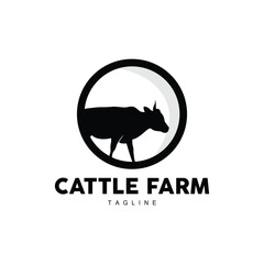 Cow Logo, Cattle Farm Vector, Silhouette Simple Minimalist Design Illustration, Symbol Template