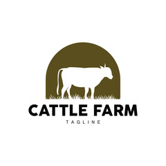 Cow Logo, Cattle Farm Vector, Silhouette Simple Minimalist Design Illustration, Symbol Template
