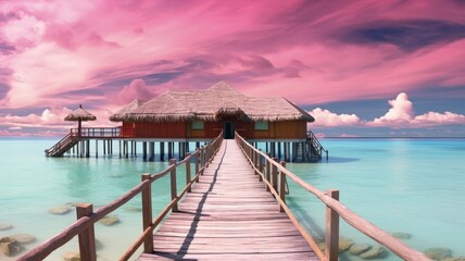 Fototapeta premium woman maldives bungalow