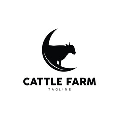 Cow Logo, Cattle Farm Vector, Silhouette Simple Minimalist Design Illustration, Symbol Template