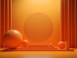 Abstract minimalistic scene with geometric shapes. Podium stage orange color for presentation AI