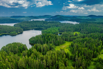 Shiroka polyana beautiful nature of lakes aerial view