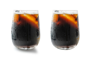 Iced Porter Beer Isolated, Cold Stout in Glass, Dark Beer with Foam and Ice Cubes, Bubbles on Alcohol Drunk Mug