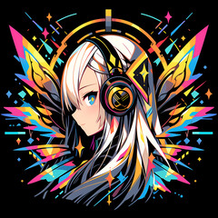 Sketch of a portrait of a woman in anime style. Stylish abstract portrait. Created for t shirt design. Abstract lines on background. Anime style game avatar. Ai generative image