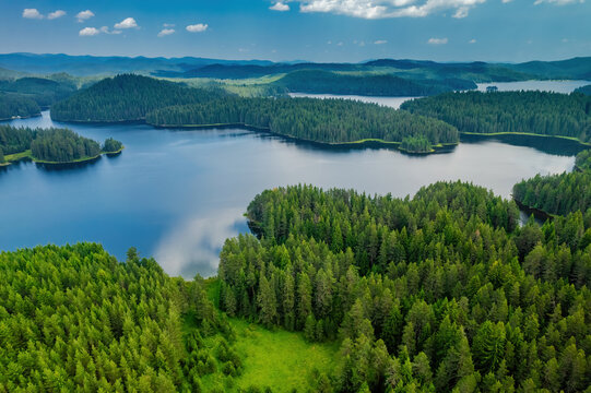 Shiroka polyana beautiful nature of lakes aerial view