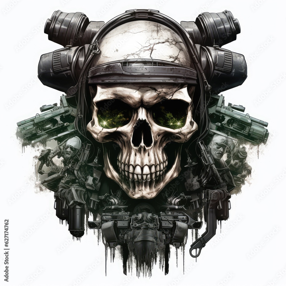 Canvas Prints military emblems with skulls in pilot tankman soldier navy seal helmets. AI Generative.