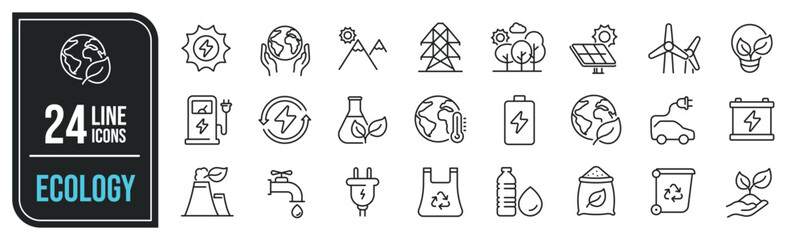 Ecology minimal thin line icons. Related eco, environment, global warming, power. Editable stroke. Vector illustration.