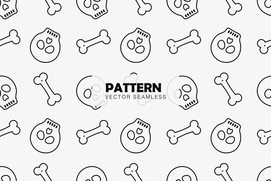 Skull bones outline cartoon vector seamless repeat pattern