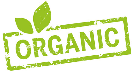 grüner stempel organic mit Blättern - obrazy, fototapety, plakaty