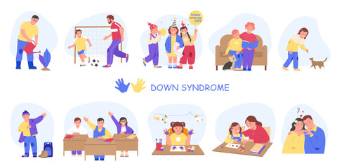 Fototapeta premium Downs Syndrome Flat Icon Set