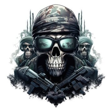 skull wearing night vision tactical helmet, suitable for t shirt, badge, logo design vintage. AI Generative.