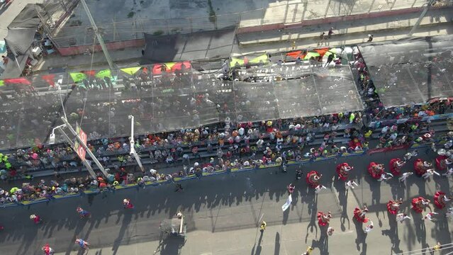 Cenital view of a parade in the city of Barranquilla, Colombia