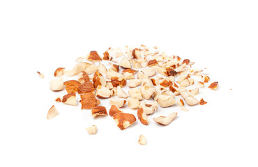 Nut Kernels Crumbs, Broken Hazelnuts Pile Isolated, Healthy Organic Crush Nuts Group, Hazel Nut...