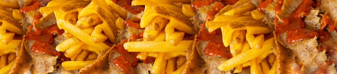 Donner Kebap Closeup, Doner Meat and Chips, Donner, Shawarma or Gyro