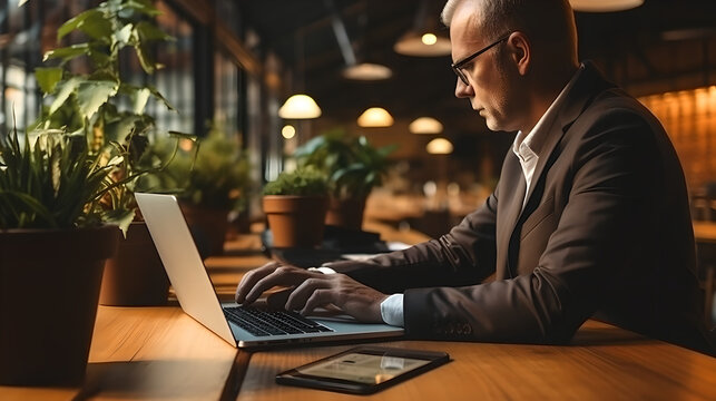 Businessman Analyzing Financial Data Chart Trading Forex, Investing In Stock Markets, Funds And Digital Assets. Businessman Checking Stock Market Chart On Laptop