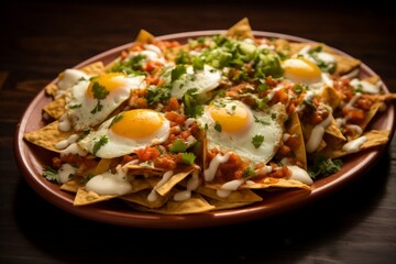 Fototapeta na wymiar Chilaquiles Authentic Mexican Breakfast. Generative Ai