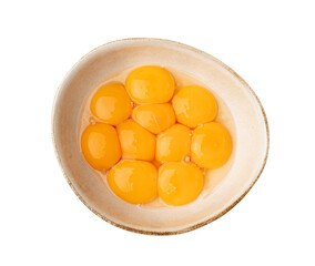 Egg Yolks in Bowl, Fresh Chicken Egg Yolk Separated from Whites for Cooking Recipe, Organic Yolks Top View