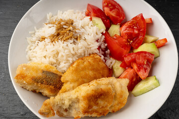 Homemade Fried Fish and Rice, Fish in Breadcrumbs